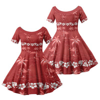 Red Hawaii Palm Tree Hibiscus Family Matching Tank Maxi Dress and Hawaiian Shirt Fantasy Summer Vibe LT01 Daughter's Dress Red - Polynesian Pride