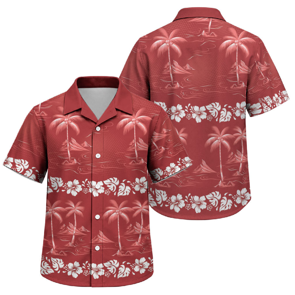 Red Hawaii Palm Tree Hibiscus Family Matching Tank Maxi Dress and Hawaiian Shirt Fantasy Summer Vibe LT01 Son's Shirt Red - Polynesian Pride