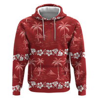 Red Hawaii Palm Tree Hibiscus Hoodie Fantasy Summer Vibe LT01 Pullover Hoodie Red - Polynesian Pride