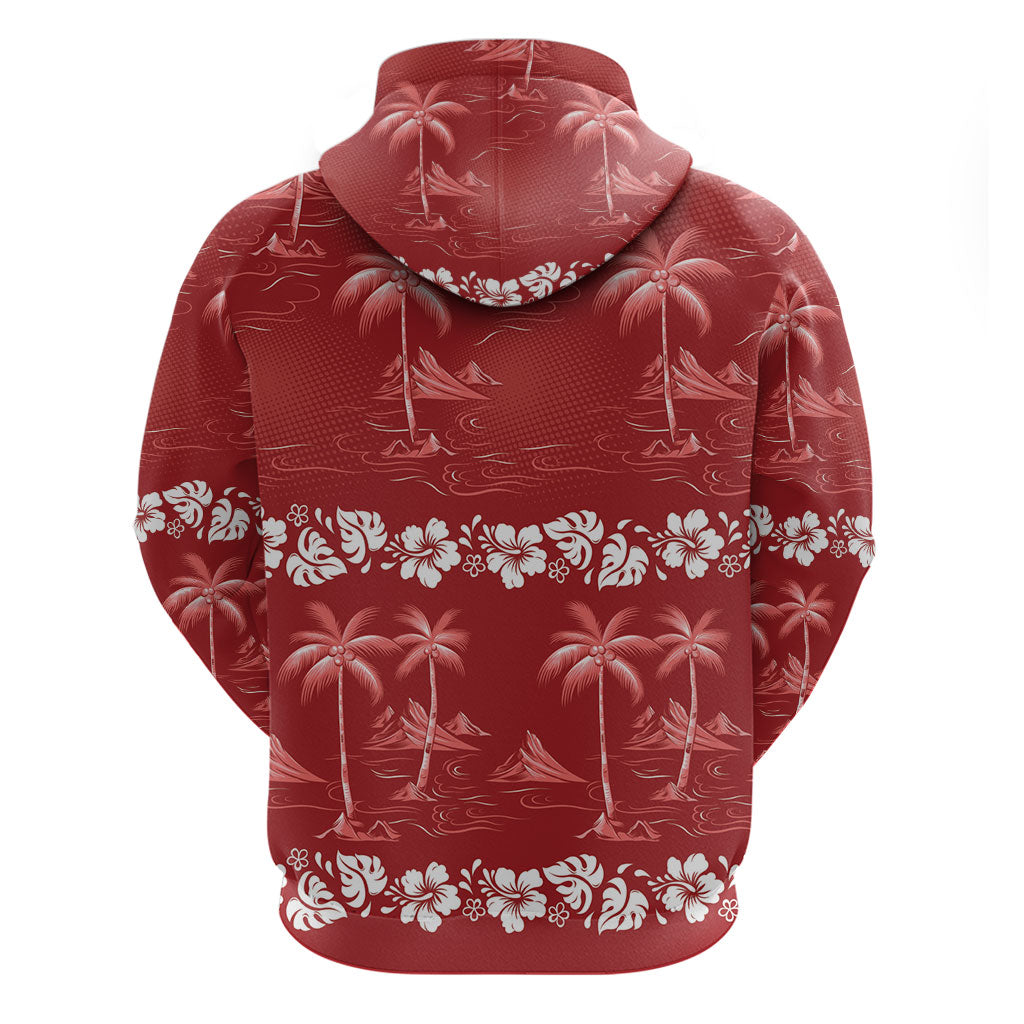 Red Hawaii Palm Tree Hibiscus Hoodie Fantasy Summer Vibe LT01 - Polynesian Pride