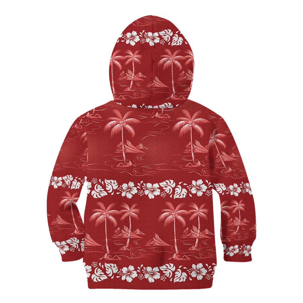 Red Hawaii Palm Tree Hibiscus Kid Hoodie Fantasy Summer Vibe LT01 - Polynesian Pride