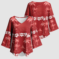 Red Hawaii Palm Tree Hibiscus Kimono Sleeve Blouse Fantasy Summer Vibe LT01 - Polynesian Pride