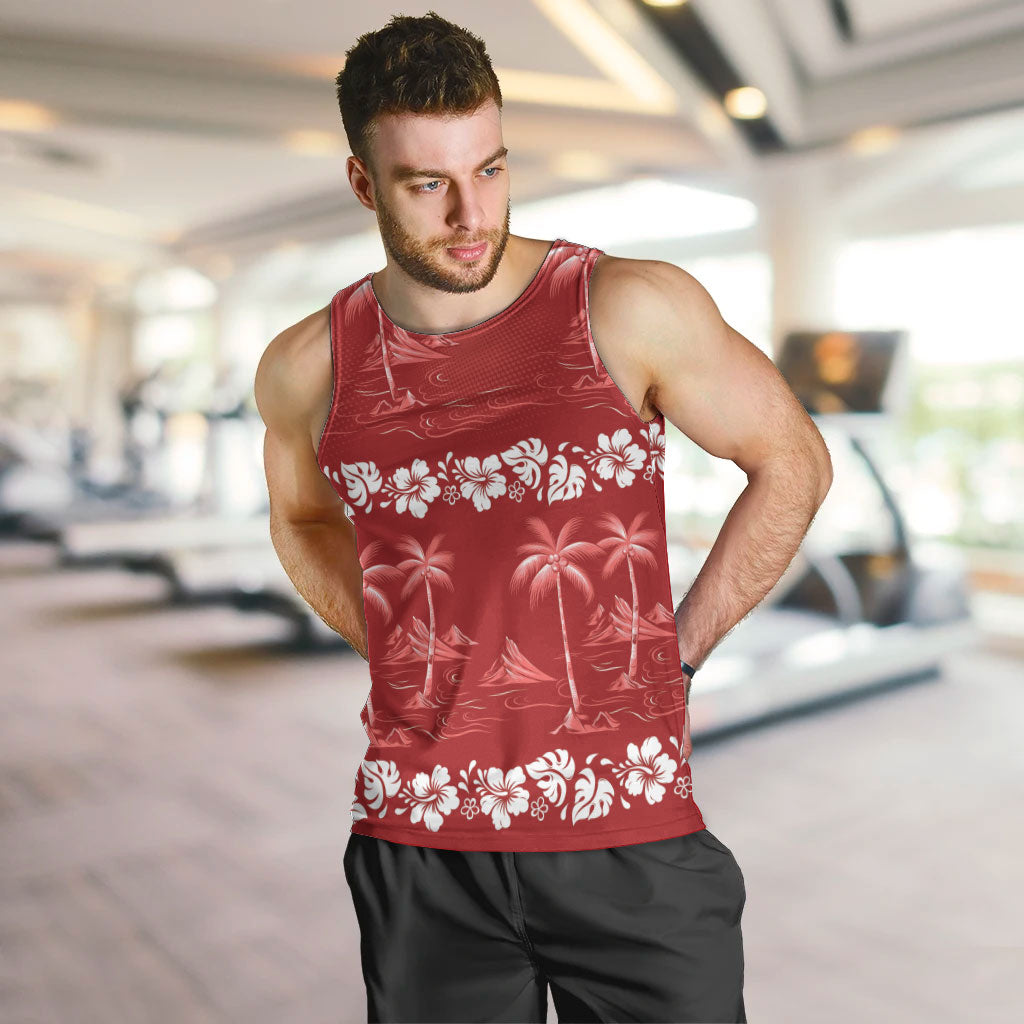 Red Hawaii Palm Tree Hibiscus Men Tank Top Fantasy Summer Vibe