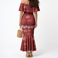Red Hawaii Palm Tree Hibiscus Mermaid Dress Fantasy Summer Vibe
