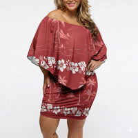 Red Hawaii Palm Tree Hibiscus Off Shoulder Short Dress Fantasy Summer Vibe