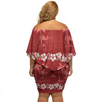 Red Hawaii Palm Tree Hibiscus Off Shoulder Short Dress Fantasy Summer Vibe