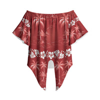 Red Hawaii Palm Tree Hibiscus Off Shoulder Wrap Waist Top Fantasy Summer Vibe
