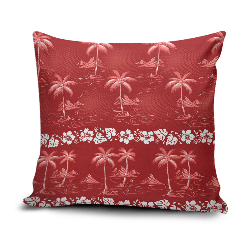 Red Hawaii Palm Tree Hibiscus Pillow Cover Fantasy Summer Vibe LT01 Red - Polynesian Pride