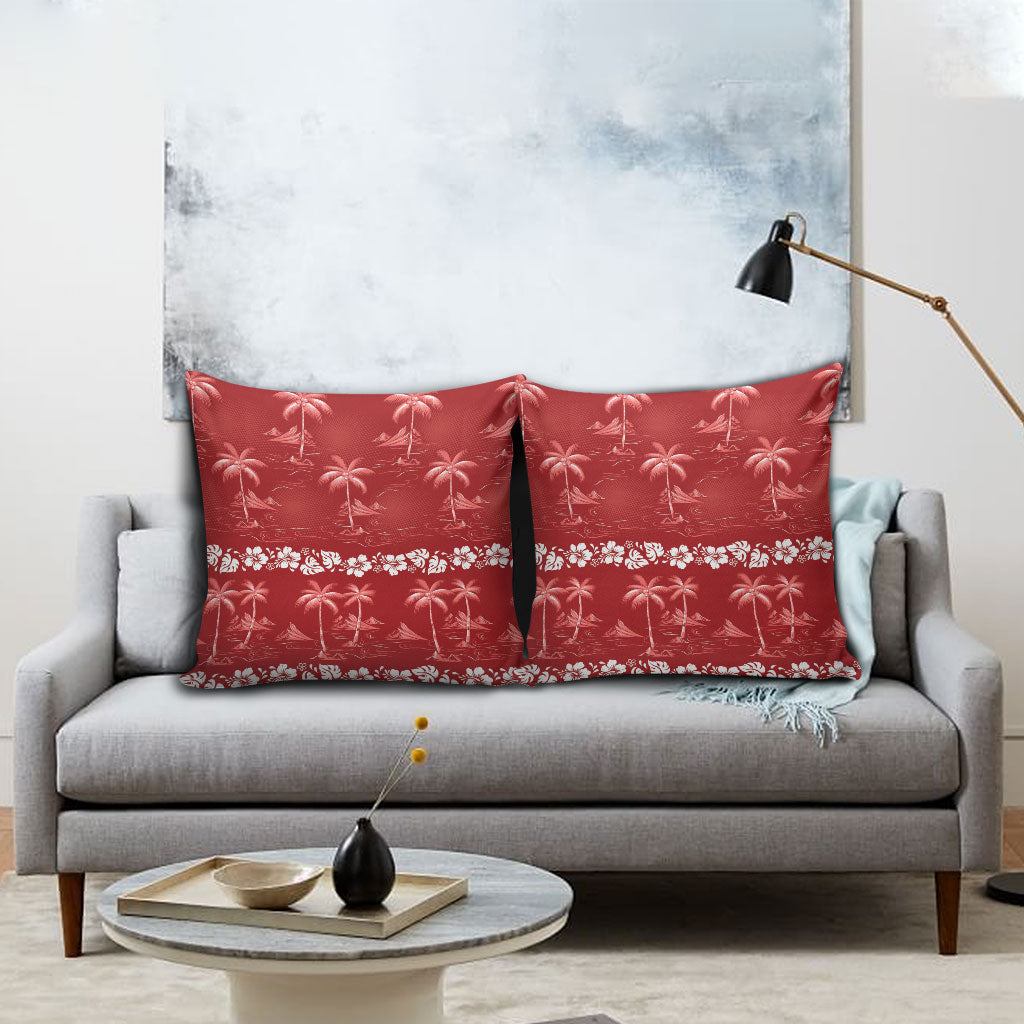 Red Hawaii Palm Tree Hibiscus Pillow Cover Fantasy Summer Vibe LT01 - Polynesian Pride