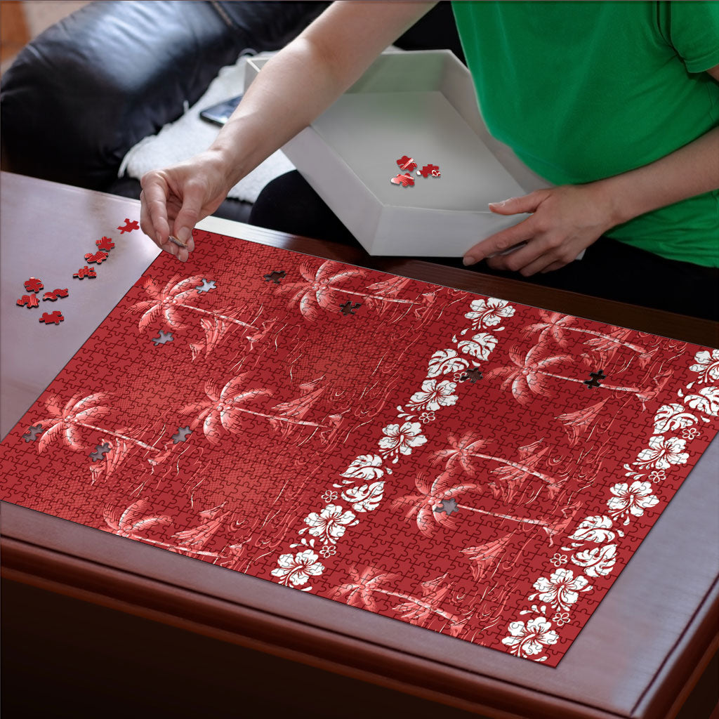 Red Hawaii Palm Tree Hibiscus Puzzle Fantasy Summer Vibe