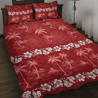 Red Hawaii Palm Tree Hibiscus Quilt Bed Set Fantasy Summer Vibe LT01 Red - Polynesian Pride