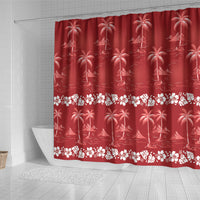 Red Hawaii Palm Tree Hibiscus Shower Curtain Fantasy Summer Vibe