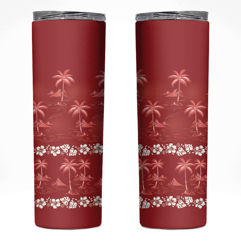 Red Hawaii Palm Tree Hibiscus Skinny Tumbler Fantasy Summer Vibe