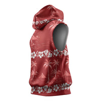 Red Hawaii Palm Tree Hibiscus Sleeveless Hoodie Fantasy Summer Vibe