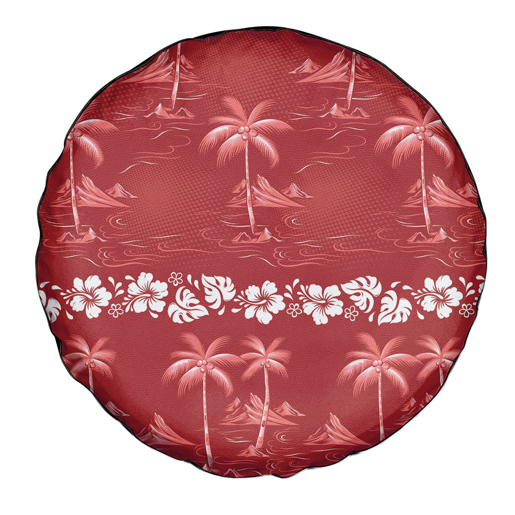 Red Hawaii Palm Tree Hibiscus Spare Tire Cover Fantasy Summer Vibe LT01 - Polynesian Pride