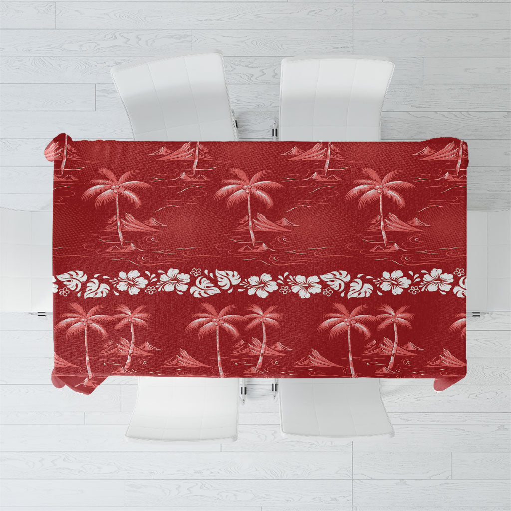 Red Hawaii Palm Tree Hibiscus Tablecloth Fantasy Summer Vibe