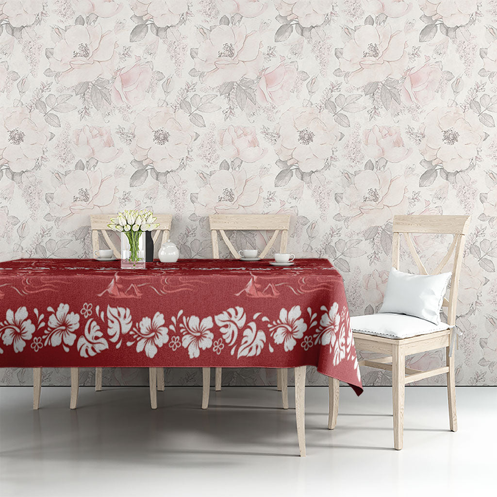 Red Hawaii Palm Tree Hibiscus Tablecloth Fantasy Summer Vibe
