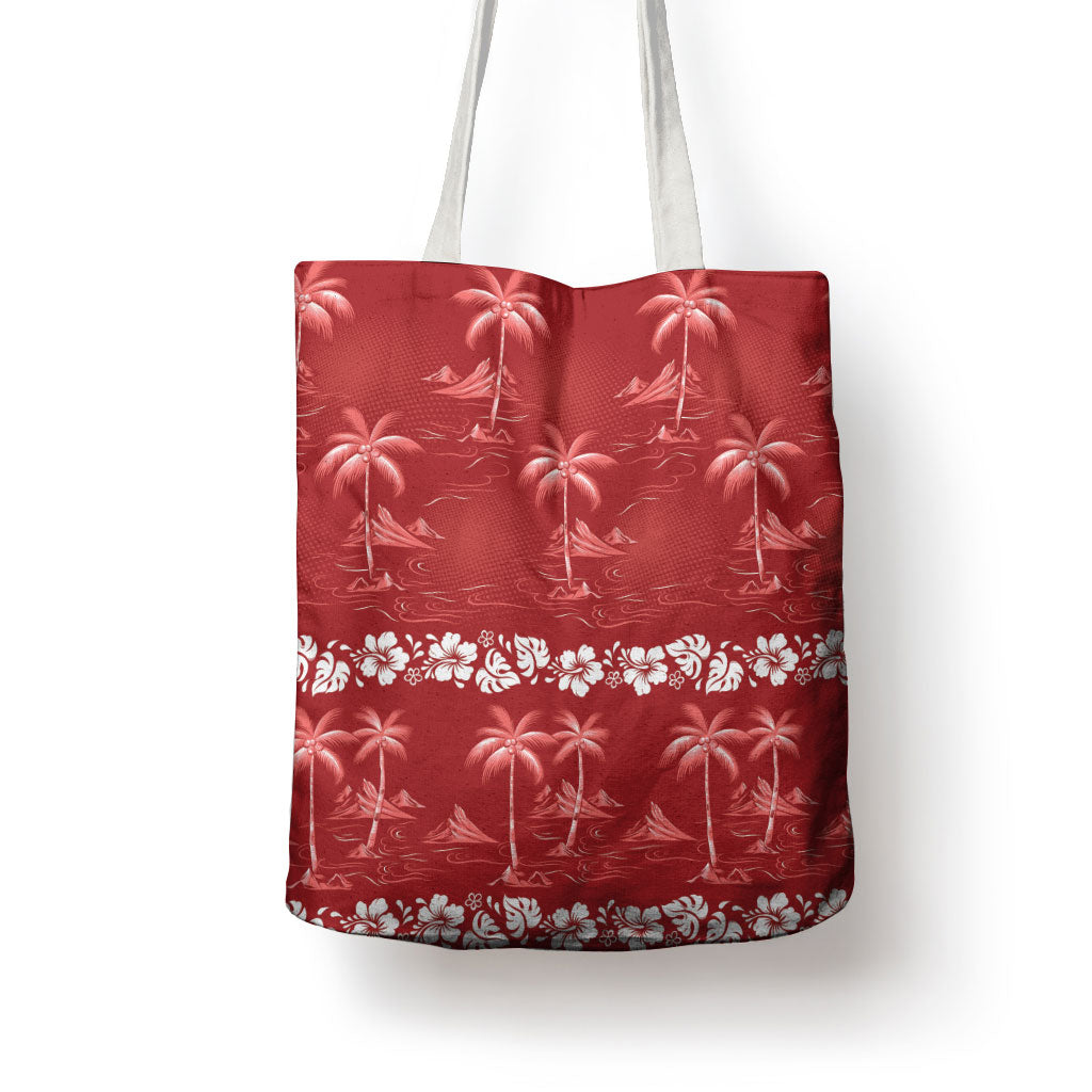 Red Hawaii Palm Tree Hibiscus Tote Bag Fantasy Summer Vibe