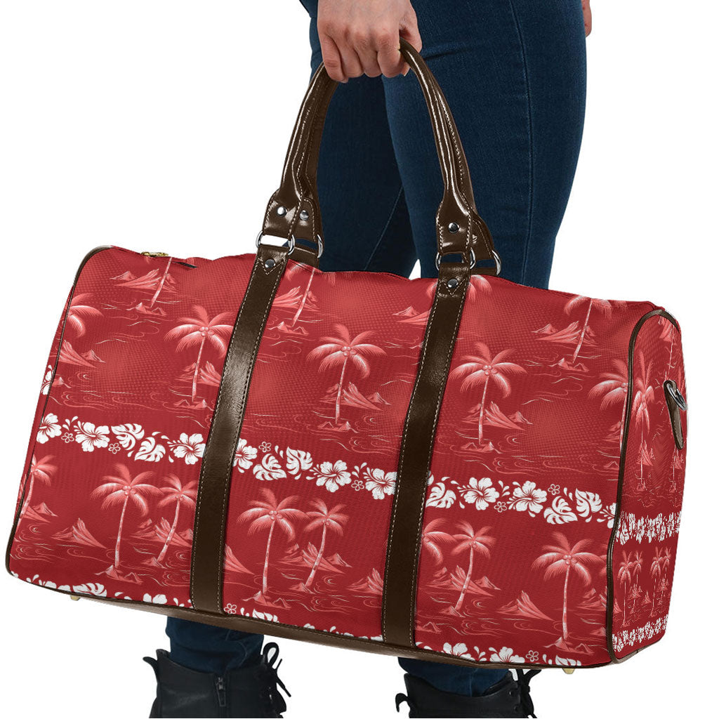 Red Hawaii Palm Tree Hibiscus Travel Bag Fantasy Summer Vibe