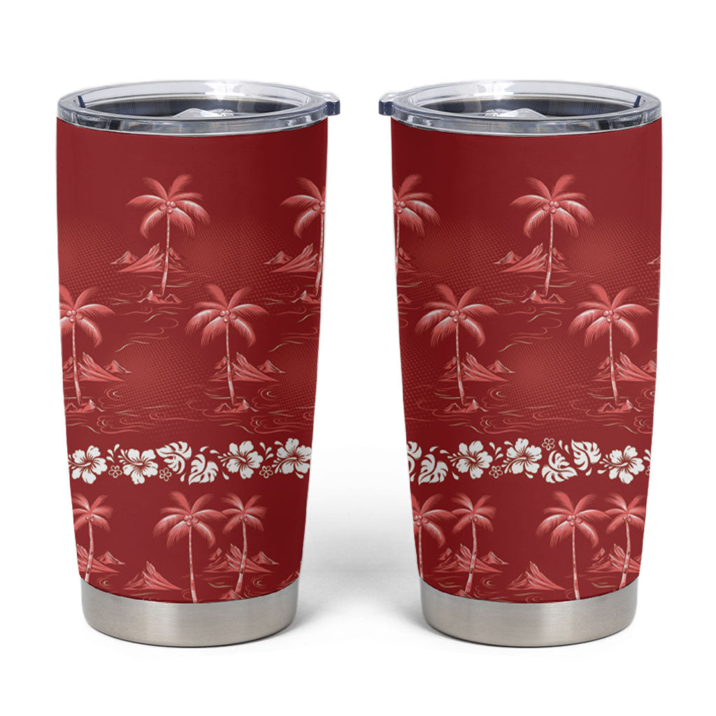 Red Hawaii Palm Tree Hibiscus Tumbler Cup Fantasy Summer Vibe LT01 Red - Polynesian Pride