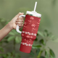 Red Hawaii Palm Tree Hibiscus Tumbler With Handle Fantasy Summer Vibe
