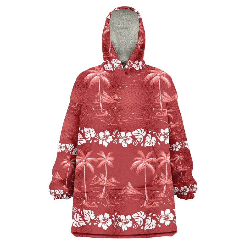Red Hawaii Palm Tree Hibiscus Wearable Blanket Hoodie Fantasy Summer Vibe