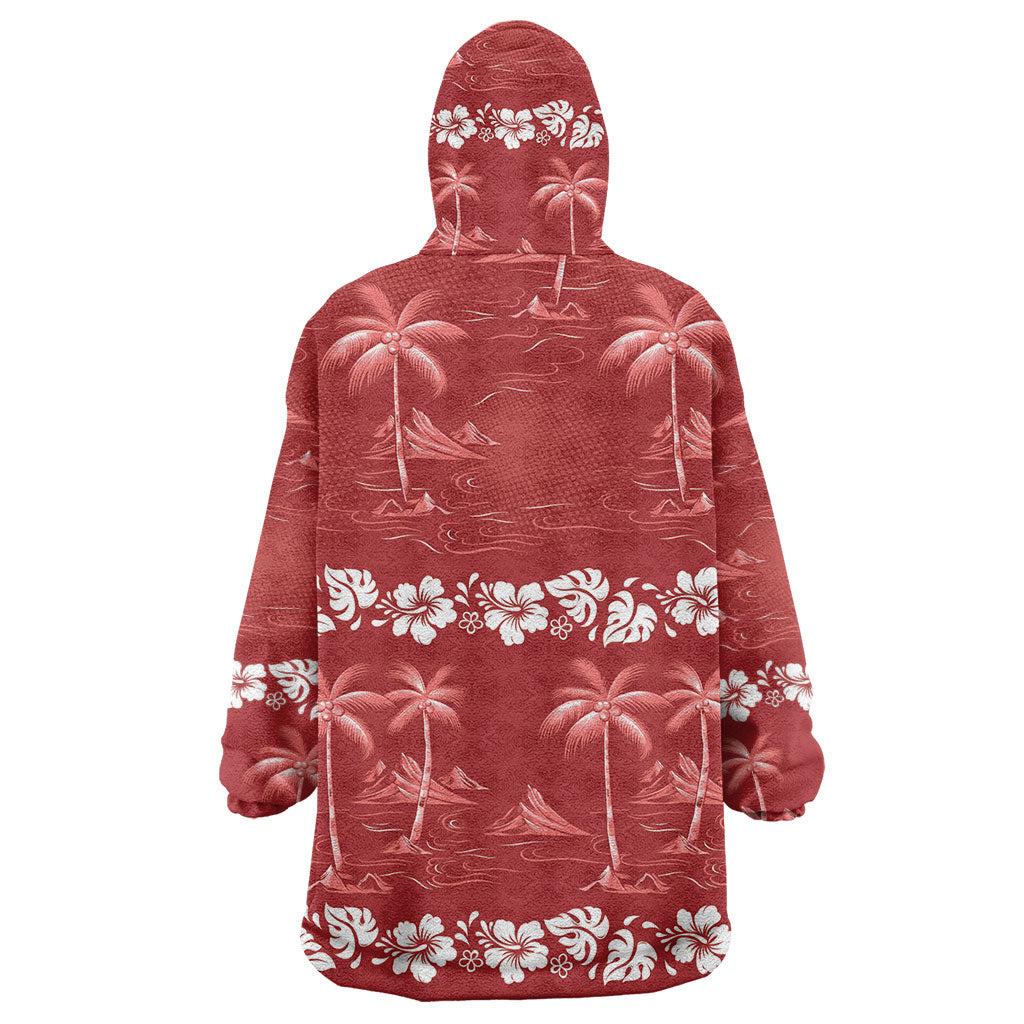 Red Hawaii Palm Tree Hibiscus Wearable Blanket Hoodie Fantasy Summer Vibe LT01 - Polynesian Pride