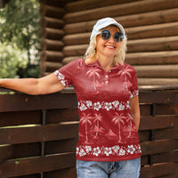 Red Hawaii Palm Tree Hibiscus Women Polo Shirt Fantasy Summer Vibe LT01 - Polynesian Pride