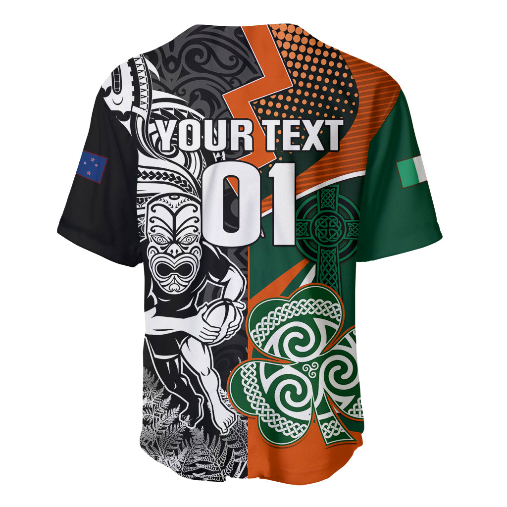 New Zealand and Ireland Rugby Baseball Jersey Silver Fern With Shamrock 2023 World Cup LT01 - Polynesian Pride