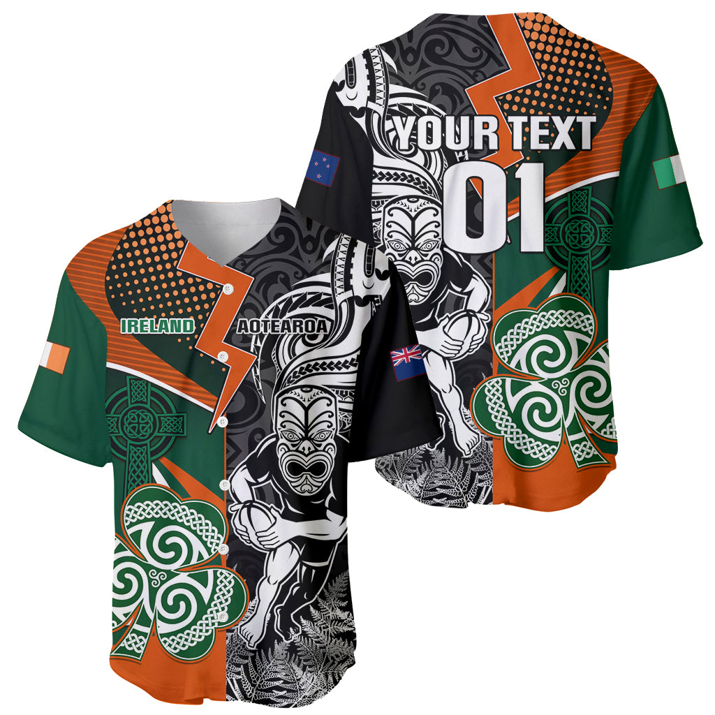 New Zealand and Ireland Rugby Baseball Jersey Silver Fern With Shamrock 2023 World Cup LT01 - Polynesian Pride