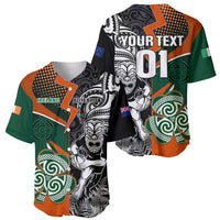 New Zealand and Ireland Rugby Baseball Jersey Silver Fern With Shamrock 2023 World Cup LT01 - Polynesian Pride