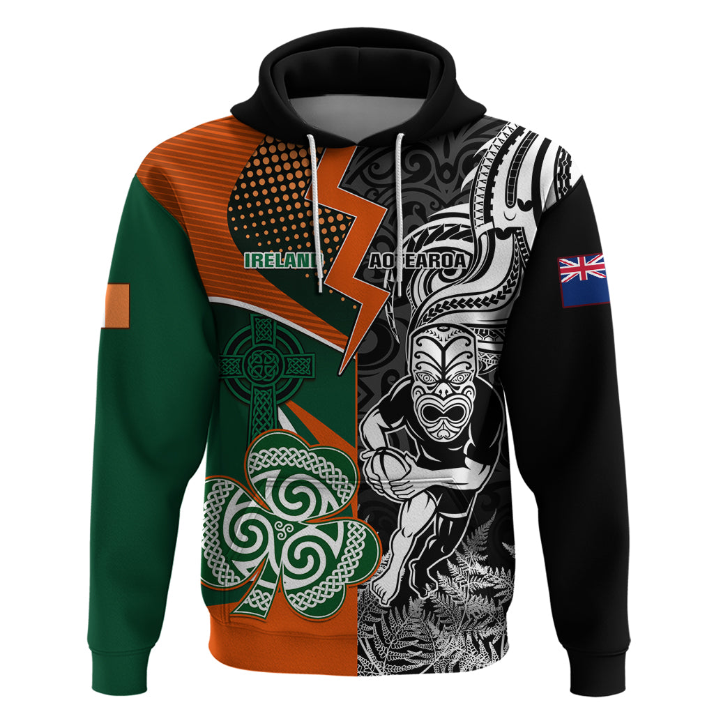 New Zealand and Ireland Rugby Hoodie Silver Fern With Shamrock 2023 World Cup LT01 Art - Polynesian Pride