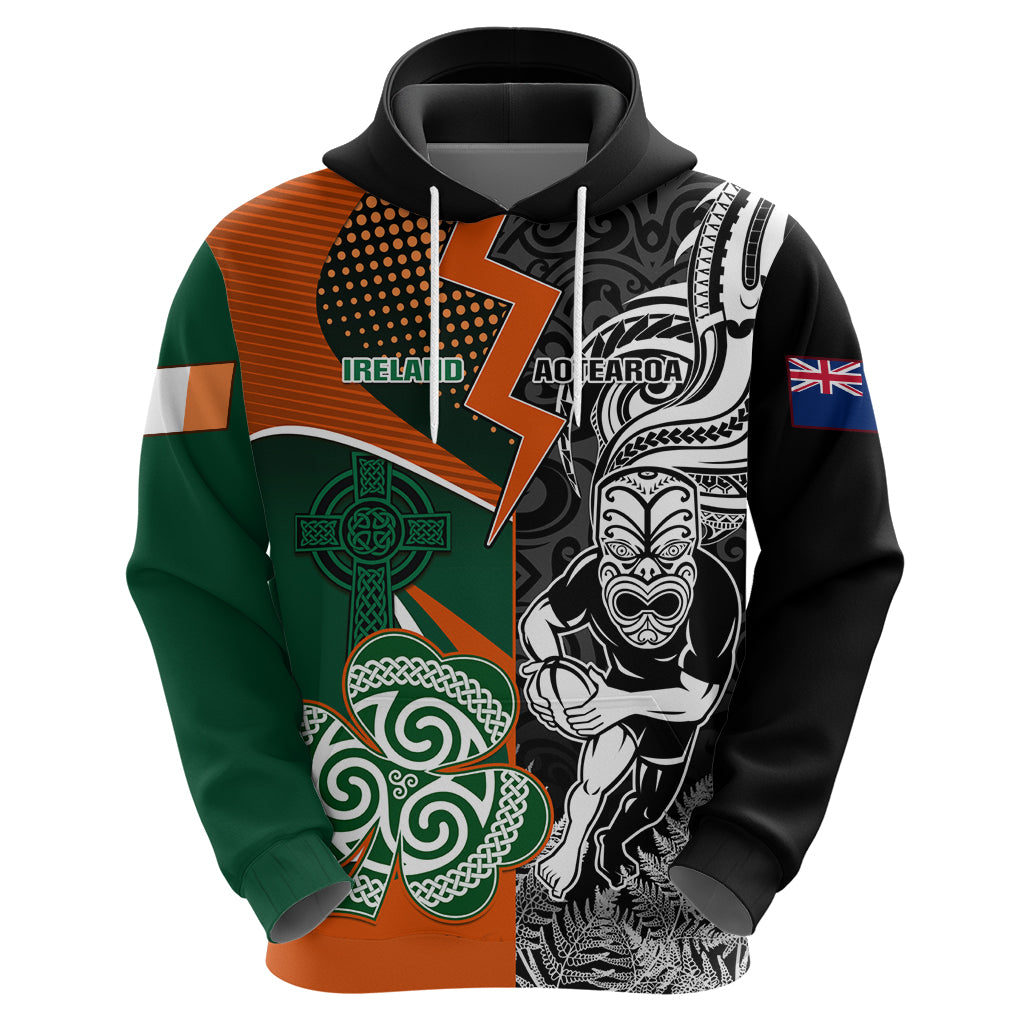 New Zealand and Ireland Rugby Hoodie Silver Fern With Shamrock 2023 World Cup LT01 - Polynesian Pride