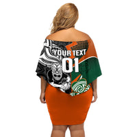 New Zealand and Ireland Rugby Off Shoulder Short Dress Silver Fern With Shamrock 2023 World Cup LT01 - Polynesian Pride