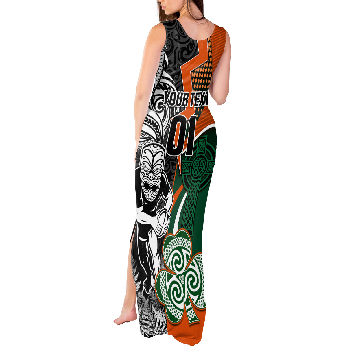New Zealand and Ireland Rugby Tank Maxi Dress Silver Fern With Shamrock 2023 World Cup LT01 - Polynesian Pride