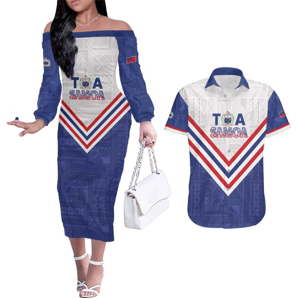 Custom Toa Samoa Rugby Couples Matching Off The Shoulder Long Sleeve Dress and Hawaiian Shirt 1992-1993 Special Edition - Polynesian Pride