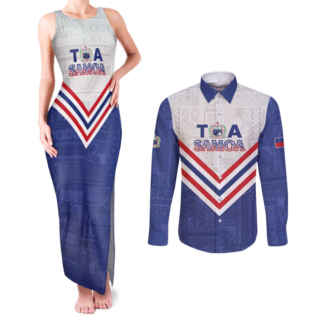 Custom Toa Samoa Rugby Couples Matching Tank Maxi Dress and Long Sleeve Button Shirt 1992-1993 Special Edition - Polynesian Pride