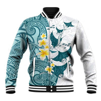 Maori Manta Ray Plumeria Teal Baseball Jacket LT01 Unisex Teal - Polynesian Pride