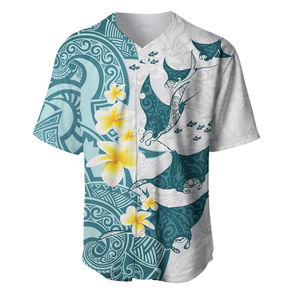 Maori Manta Ray Plumeria Teal Baseball Jersey