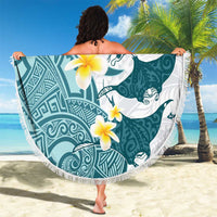 Maori Manta Ray Plumeria Teal Beach Blanket LT01 - Polynesian Pride