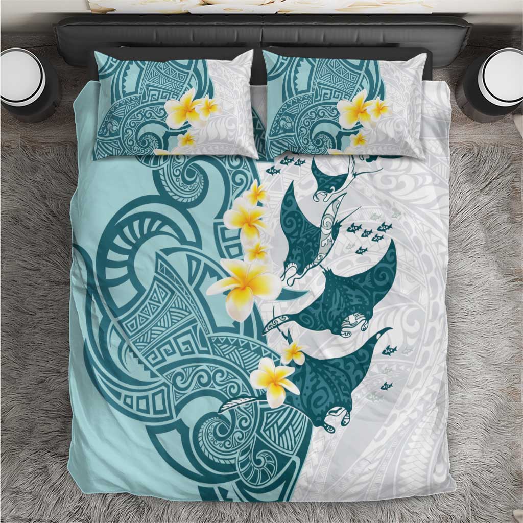 Maori Manta Ray Plumeria Teal Bedding Set