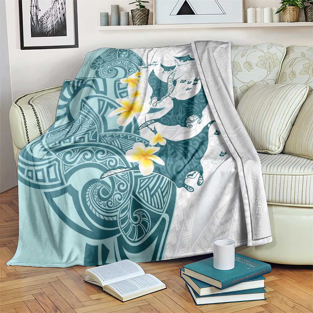 Maori Manta Ray Plumeria Teal Blanket LT01 Teal - Polynesian Pride