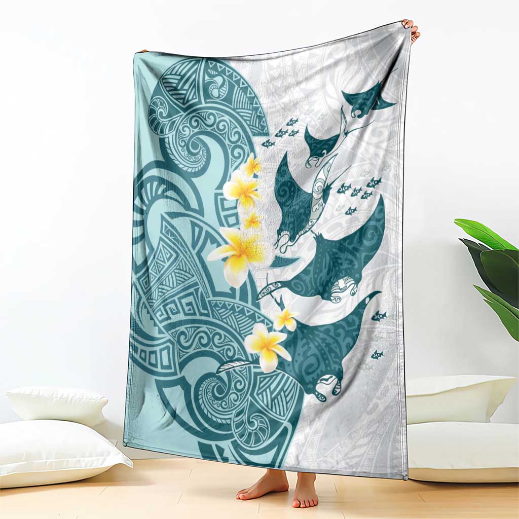 Maori Manta Ray Plumeria Teal Blanket LT01 - Polynesian Pride