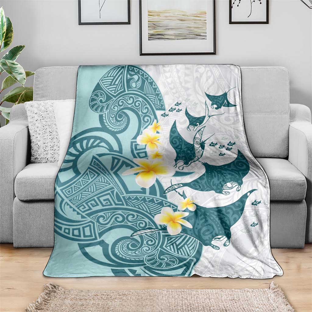 Maori Manta Ray Plumeria Teal Blanket LT01 - Polynesian Pride