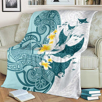 Maori Manta Ray Plumeria Teal Blanket LT01 - Polynesian Pride