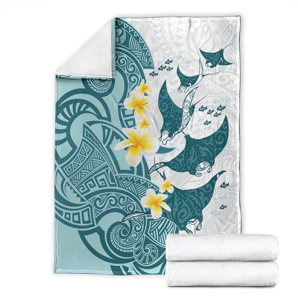 Maori Manta Ray Plumeria Teal Blanket LT01 - Polynesian Pride