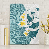 Maori Manta Ray Plumeria Teal Canvas Wall Art LT01 Without Frame Teal - Polynesian Pride