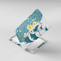 Maori Manta Ray Plumeria Teal Canvas Wall Art LT01 With Frame Teal - Polynesian Pride