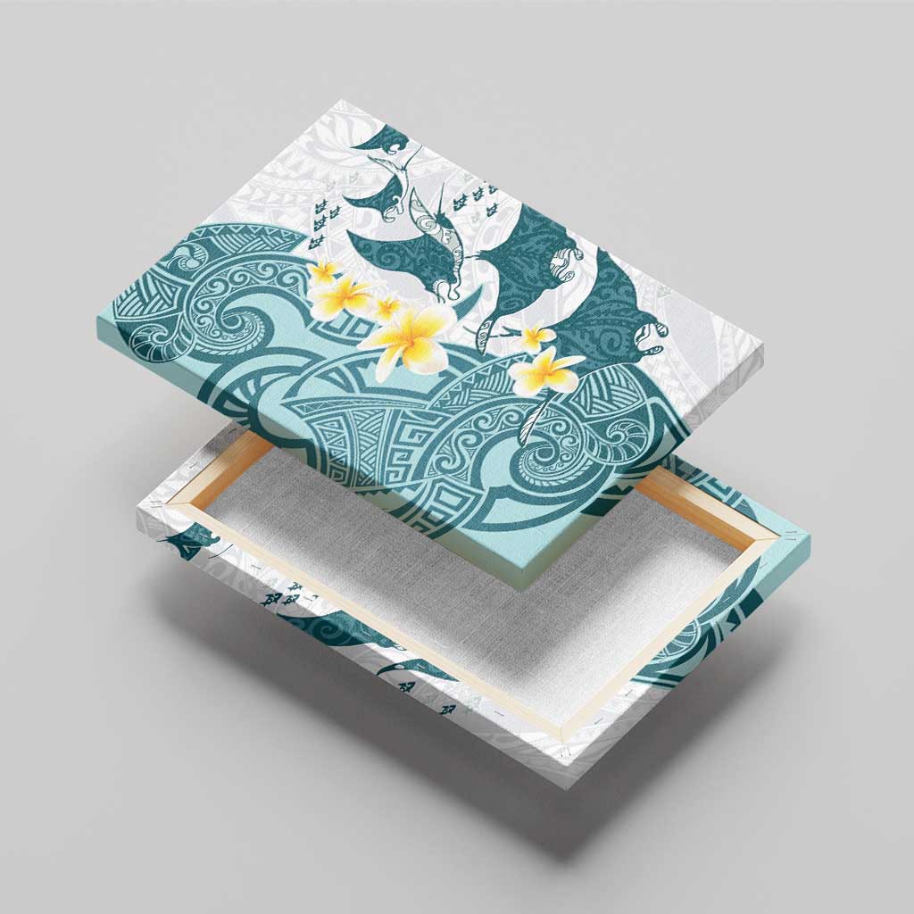 Maori Manta Ray Plumeria Teal Canvas Wall Art LT01 - Polynesian Pride