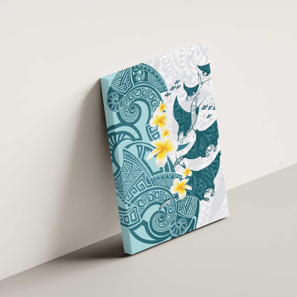 Maori Manta Ray Plumeria Teal Canvas Wall Art LT01 - Polynesian Pride
